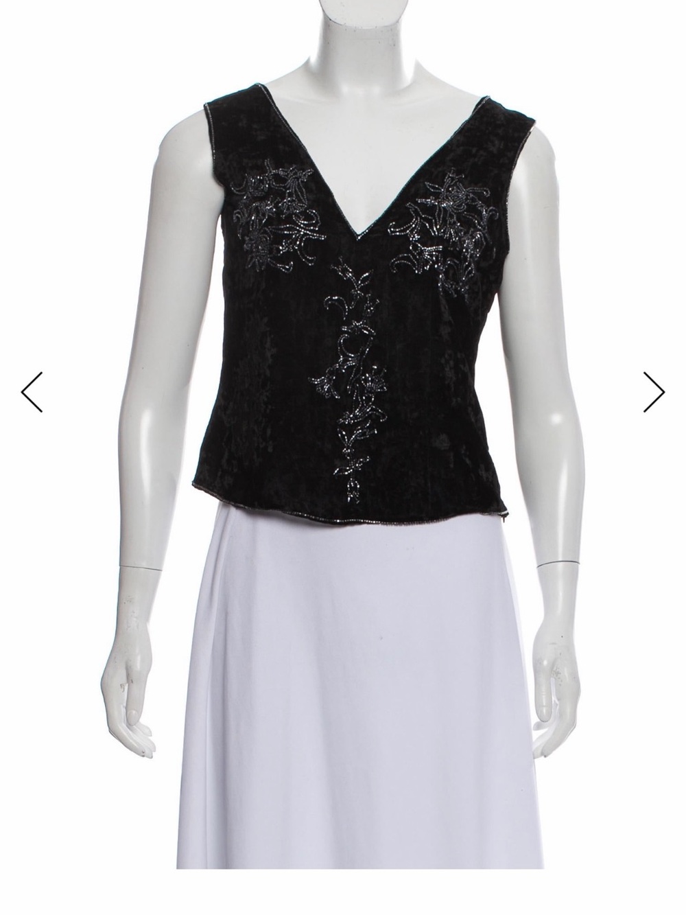 Prada Black Embellished V-Neck Velvet Tank Top